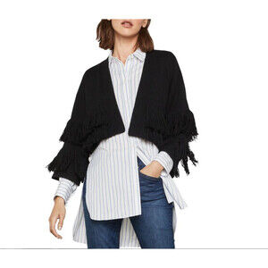 BCBGMAXAZRIA Women's Fringe Trimmed Open Cropped Cardigan In Black Size M $360